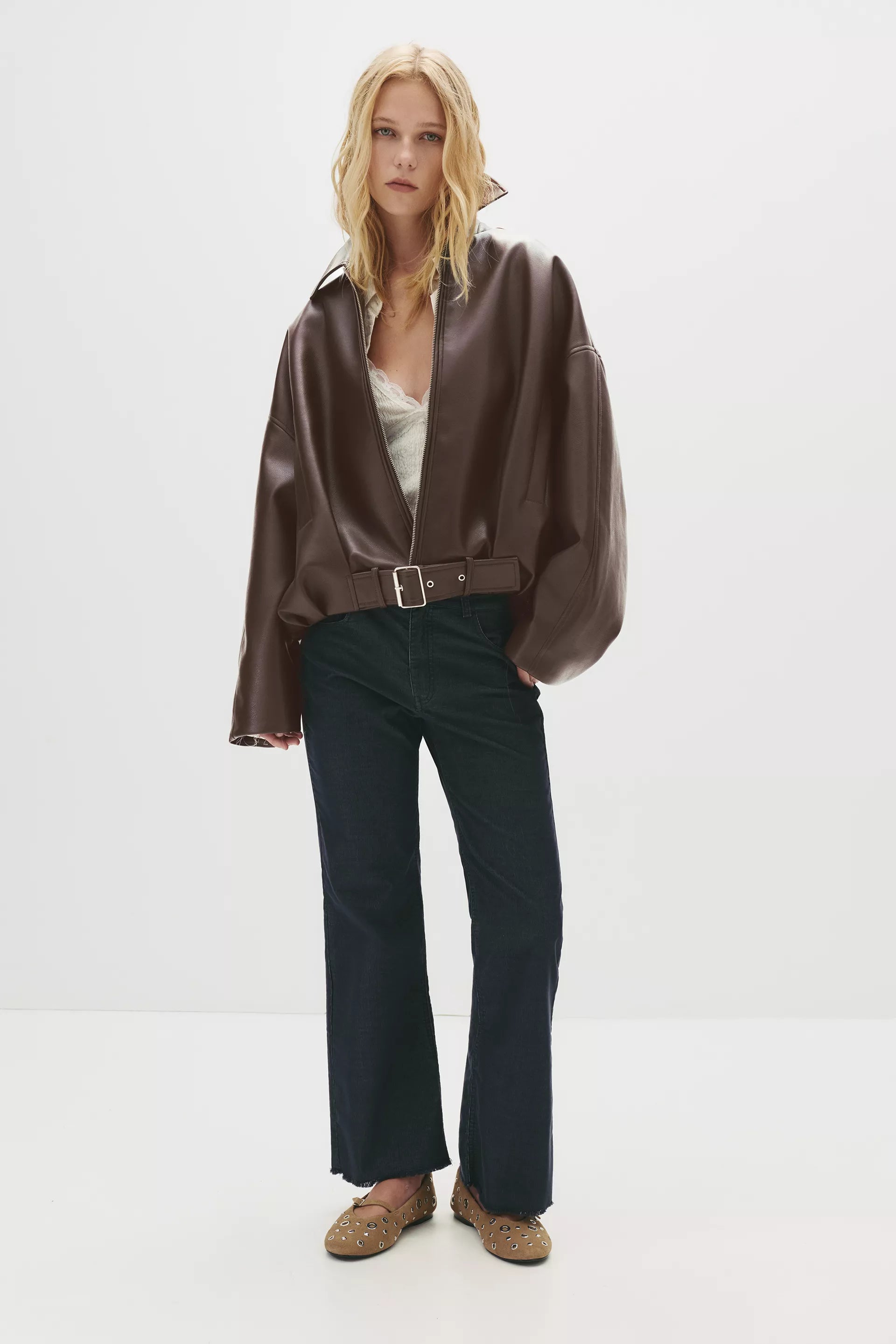 Bomber jacket with leather effect